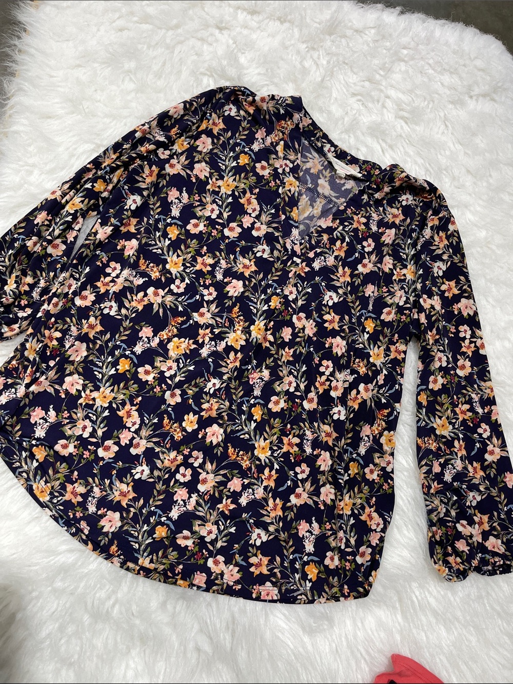 Vince Camuto Floral V-Neck Long Sleeve Blouse